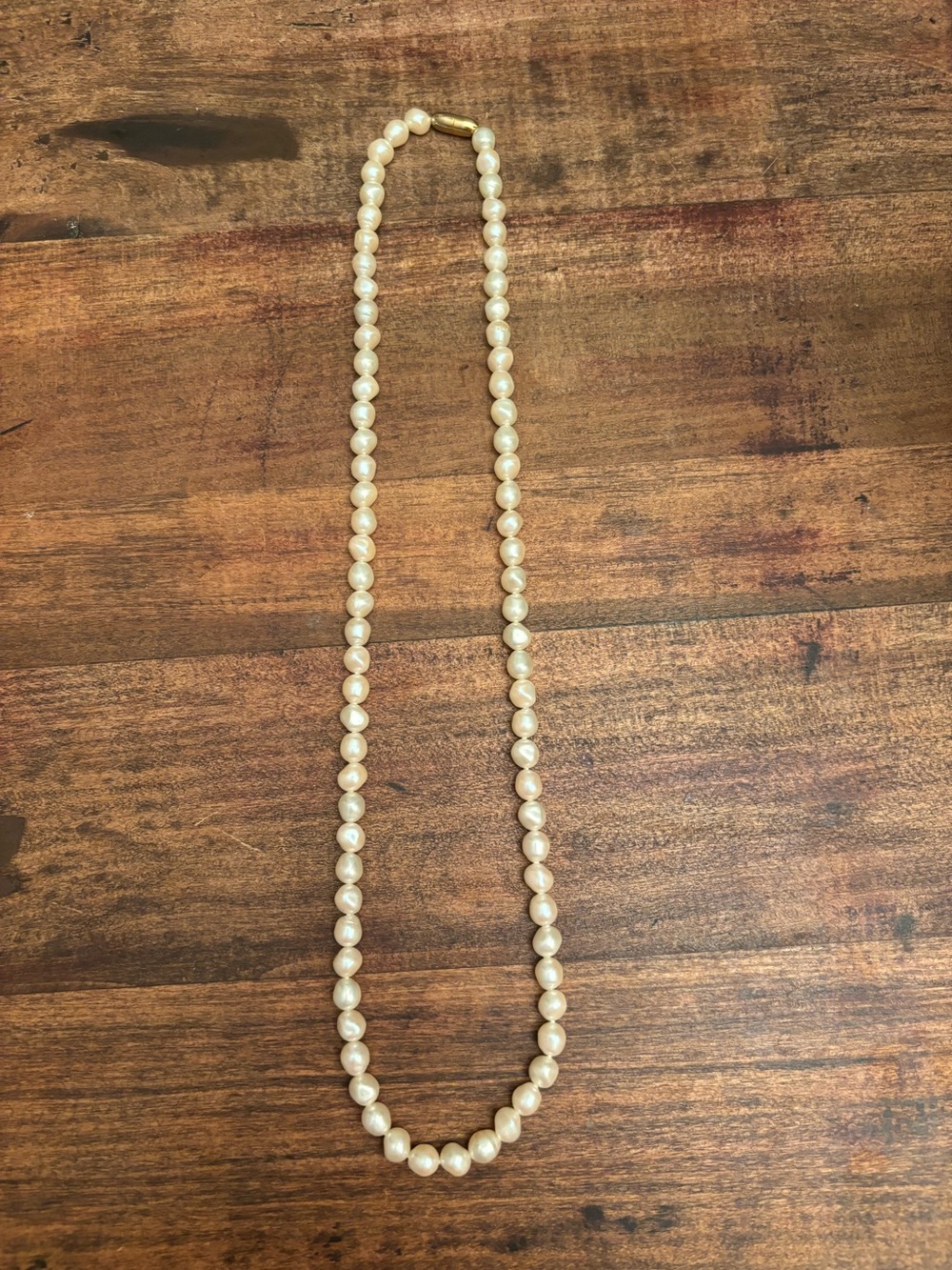 Vintage Faux Pearl Strand Necklace in White with Gold Tone Clasp